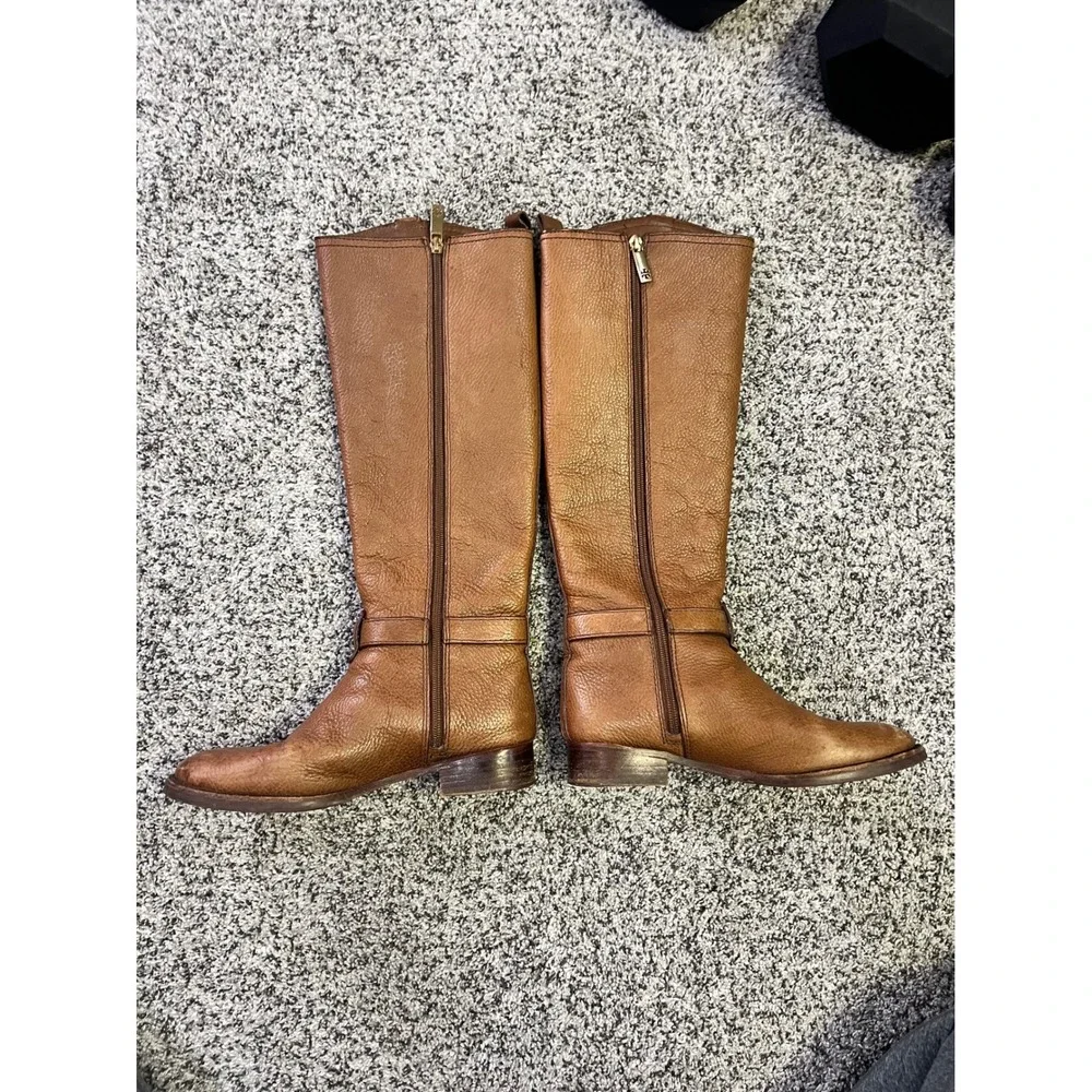 Tory Burch Brown Leather Riding Boots Logo Buckle Knee High Women Size‎ 6